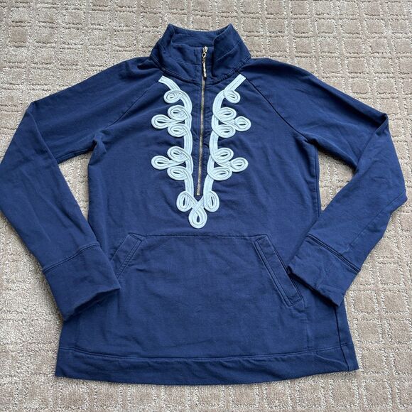 LILLY PULITZER Sweatshirt Womens XS Blue Skipper Popover Embroidered 1/2 Zip - Picture 1 of 7